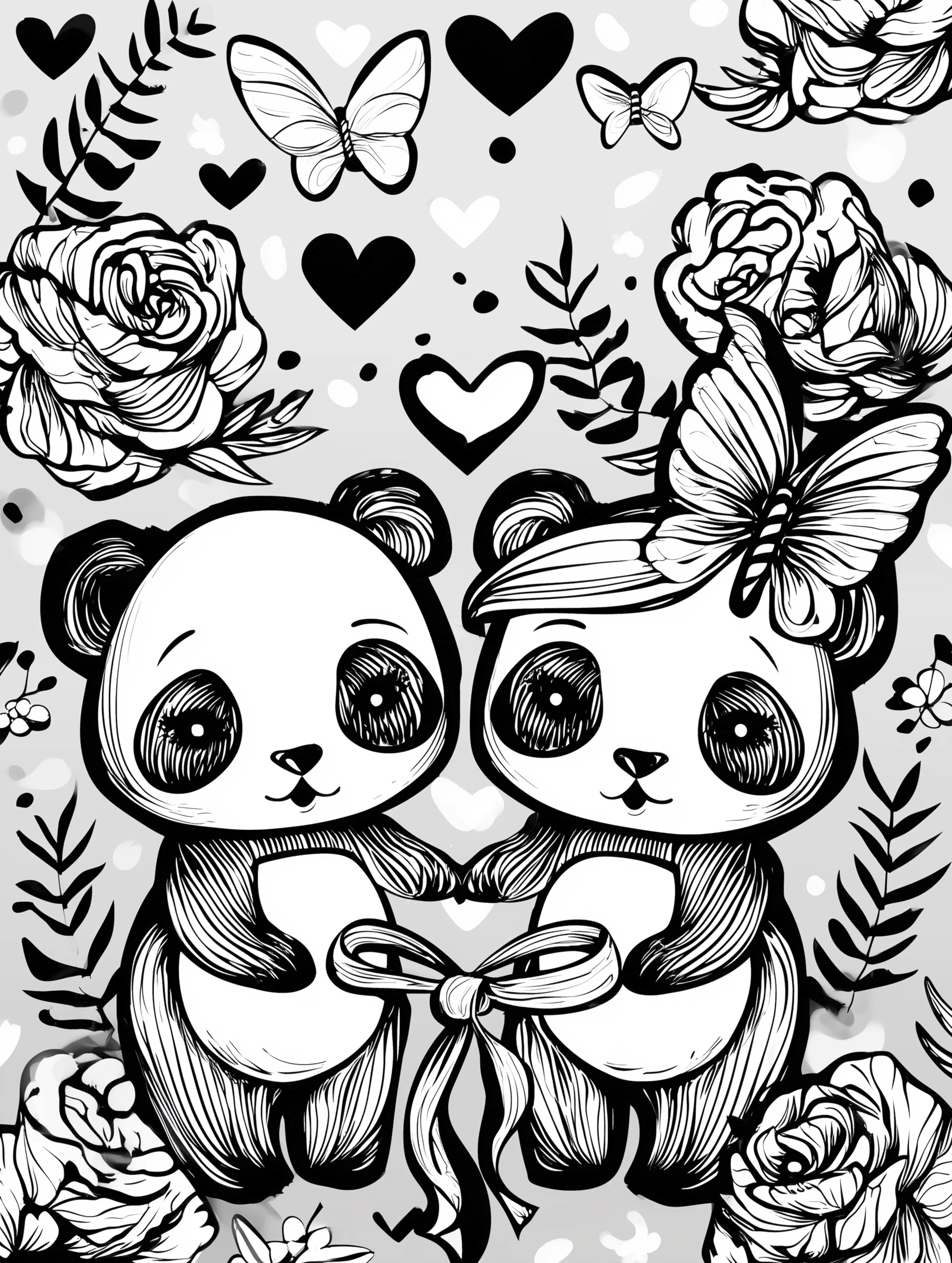 Free printable valentines coloring pages for adults featuring two koalas holding hands and ribbon
